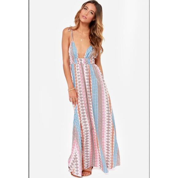 Lulu's Maxin Relaxin Tie Strap Max Dress Size Small - Picture 1 of 8